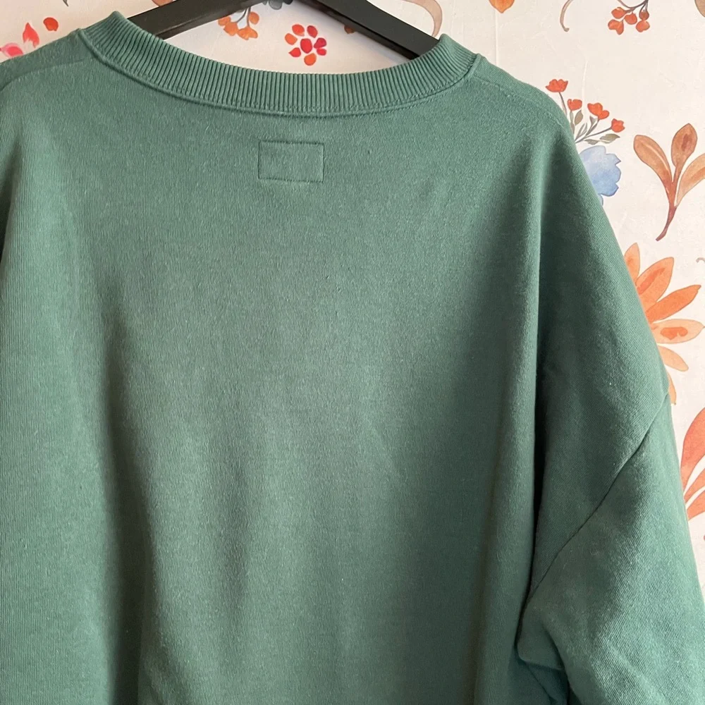 American Eagle Women XL Oversize Dark Hunter Green LaceUp Cozy Travel Sweatshirt - Picture 4 of 8